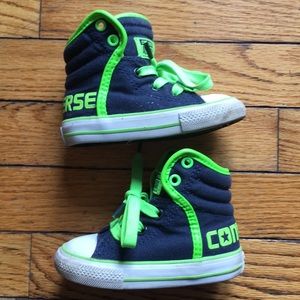 Converse high tops navy blue neon green size 5